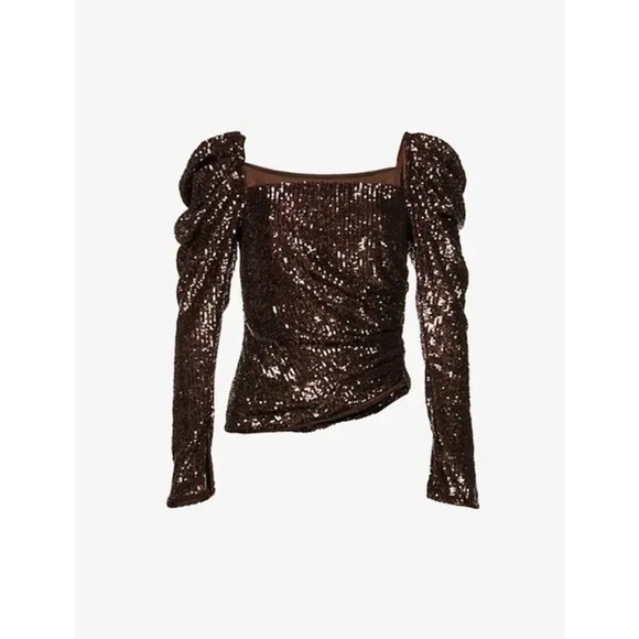 JONATHAN SIMKHAI Allura Sequin-Embellished Square-Neck Woven Top Size 2 - Picture 3 of 6